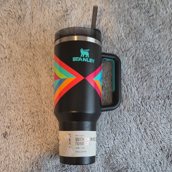Stanley Black Tumbler with Colorful Geometric Design - Picture 2 of 5